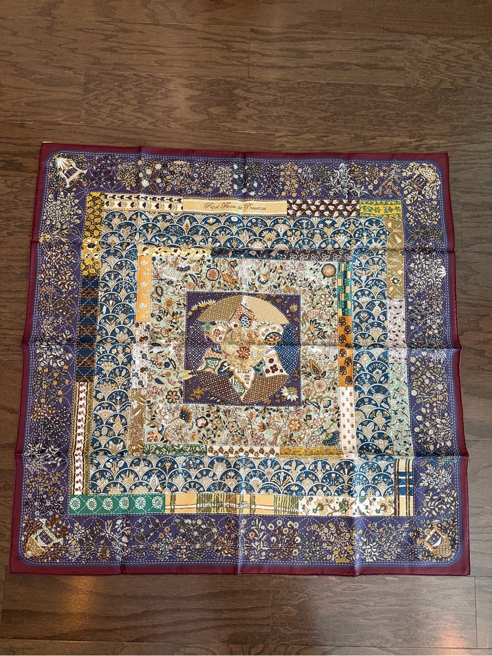 NWT Hermes Floral Geometric Silk Scarf in Purple and Gold